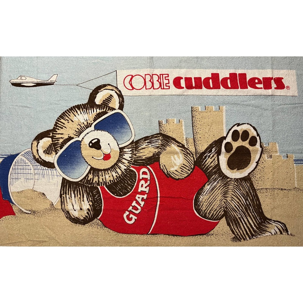 Cobbie Cuddlers Retro Teddy Bear Beach Bath Pool Towel Lifeguard RA Briggs 30x60